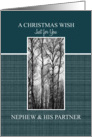 Christmas Wish for Nephew & His Partner Black and White Treescape card