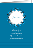 Happy Mother’s Day for Cousin ~ Whimsical Turquoise Medallion card