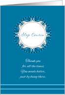 Mother’s Day For Step Cousin~ Whimsical Turquoise & Cyan Medallion card