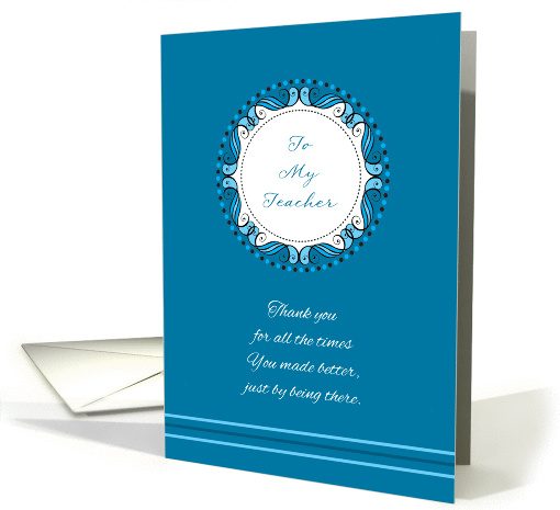 Mother's Day For Teacher ~ Whimsical Turquoise & Cyan Medallion card