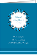 First Mother’s Day ~ Whimsical Turquoise and Cyan Medallion card