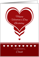 Valentine’s Day Birthday for Coach ~ Red and White Hearts card