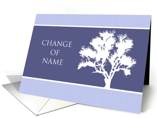 Change of Name Announcement - Blue Pinstriped Tree Silhouette card