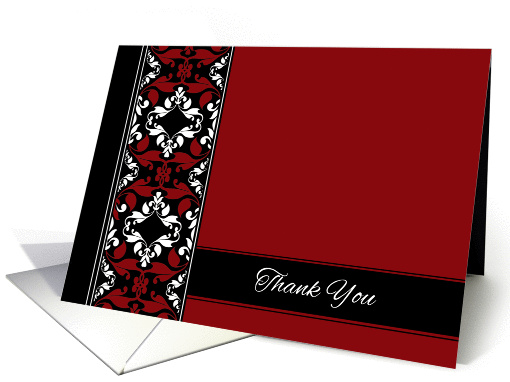 Business Thank You Elegant Red and Black Damask card (1047519)