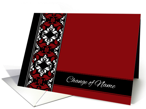 Change of Name Announcement - Elegant Red and Black Damask card