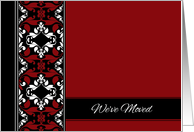 We’ve Moved Announcement - Elegant Red and Black Damask card