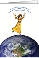 Earth Day Birthday - Girl on Top of the World card