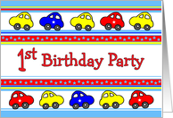 Cars and Stars 1st Birthday Party Invitation card