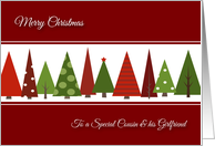 Merry Christmas for Cousin and Girlfriend - Festive Christmas Trees card