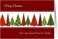 Merry Christmas for Cousin and Family - Festive Christmas Trees card