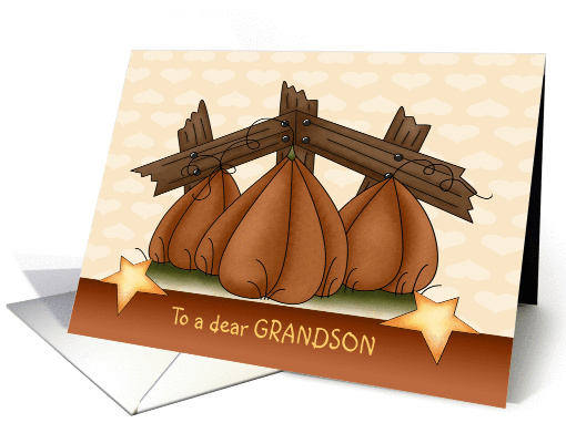 Happy Halloween for Grandson -Three Pumpkins in a Pumpkin Patch card