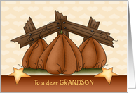 Happy Halloween for Grandson -Three Pumpkins in a Pumpkin Patch card