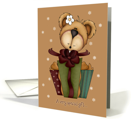 Christmas Money Enclosed - Teddy Bear with Gift and Snowflakes card