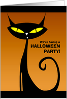 Halloween Party Invitation - Black Cat with Yellow Eyes card