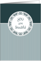 You Are Beautiful - Green Striped Whimsy Framed Encouragement card
