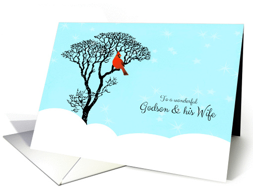 Christmas for Godson and his Wife - Red Cardinal in Tree card