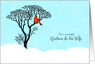 Christmas for Godson and his Wife - Red Cardinal in Tree card