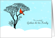 Christmas for Godson and his Family - Red Cardinal in Tree card
