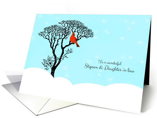 Christmas for Stepson and Daughter in Law - Red Cardinal in Tree card