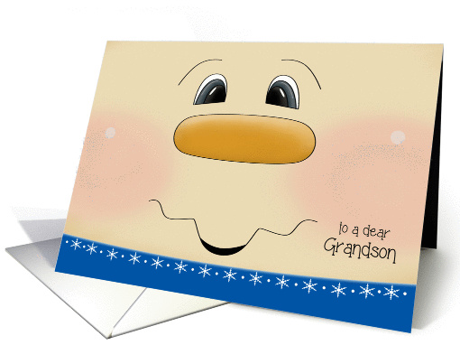Christmas for Grandson - Happy Snowman Face card (1191244)