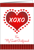 For Girlfriend Valentine’s Day Red Hearts and Stripes XOXO card