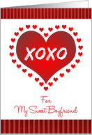 For Boyfriend Valentine’s Day Red Hearts and Stripes XOXO card