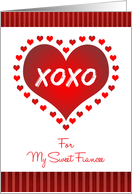For Fiancee Valentine’s Day Red Hearts and Stripes XOXO card