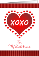 For Fiance Valentine’s Day Red Hearts and Stripes XOXO card