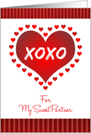 For Partner Valentine’s Day Red Hearts and Stripes XOXO card