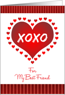 For Best Friend Valentine’s Day Red Hearts and Stripes XOXO card