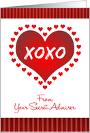 From Secret Admirer Valentine’s Day Red Hearts and Stripes XOXO card