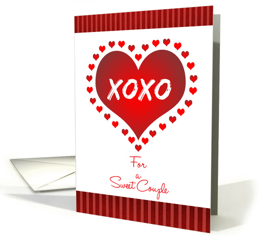 Happy Anniversary on Valentine's Day Red Hearts and Stripes XOXO card