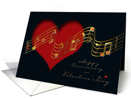 Anniversary on Valentine's Day Musical Notes and Hearts card (1229138)
