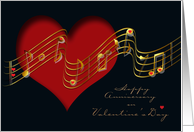 Anniversary on Valentine’s Day Musical Notes and Hearts card