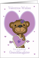 For Granddaughter on Valentine’s Day - Teddy Bear and Purple Hearts card