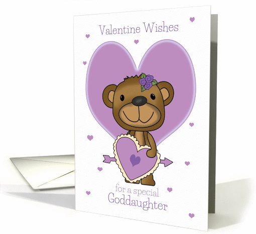 Goddaughter Valentine's Day Teddy Bear and Purple Hearts card