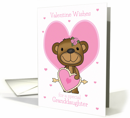 Granddaughter Valentine's Day Teddy Bear and Pink Hearts card