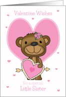 Little Sister Valentine’s Day Teddy Bear and Pink Hearts card