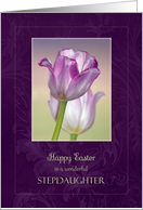 Happy Easter for Step Daughter ~ Pink Ribbon Tulips card