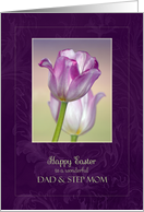 Happy Easter for Dad and Step Mom ~ Pink Ribbon Tulips card