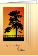 Thank You Sister ~ Sunrise and Tree Silhouette card