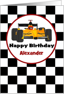 Happy Birthday Race Car Winner’s Circle Custom Name card