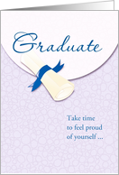 Graduation Congratulations Rolled Diploma and Purple Circles card