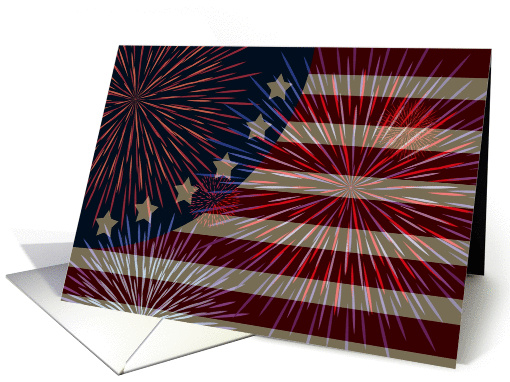 Patriotic Stars and Stripes and Fireworks Blank card (1285548)