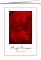 Merry Christmas From All of Us Red Glitter Effect Leaves card