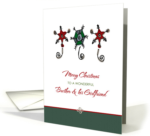 Christmas for Brother and Girlfriend Whimsical Ornaments card