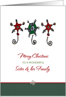 Christmas for Sister and Family Whimsical Ornaments card