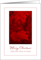 Merry Christmas From Our House to Yours Red Glitter Effect Leaves card