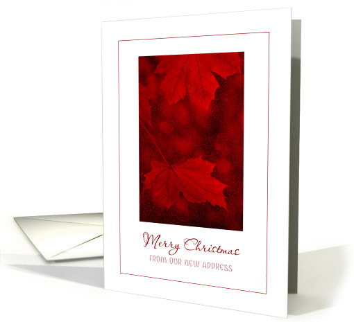 Merry Christmas From New Address Red Glitter Effect Leaves card