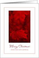 Merry Christmas From New Address Red Glitter Effect Leaves card